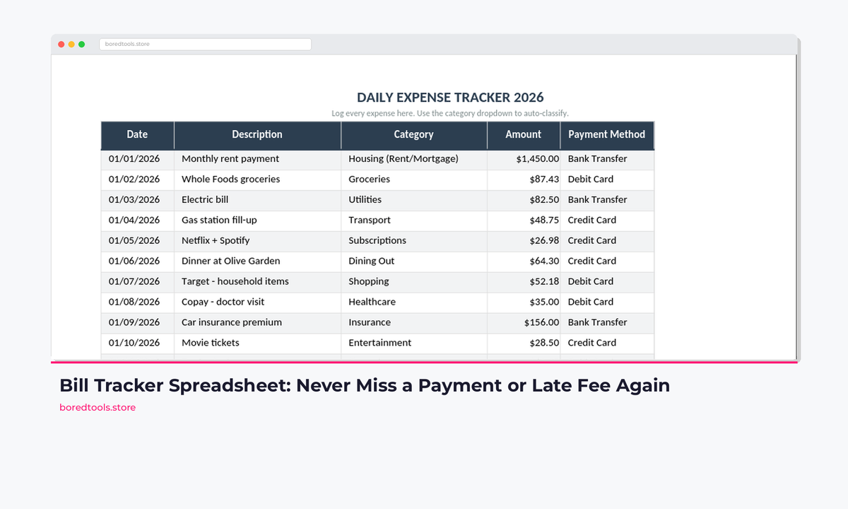 Bill Tracker Spreadsheet: Never Miss a Payment or Late Fee Again