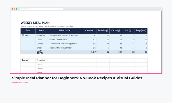Simple Meal Planner for Beginners: No-Cook Recipes & Visual Guides